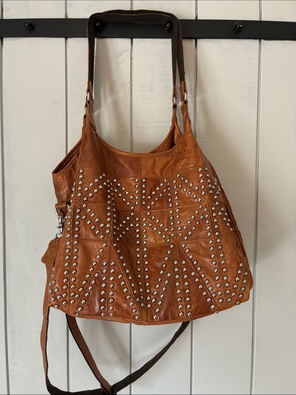 Studded Brown Leather Tote Shoulder Bag Amari Leather
